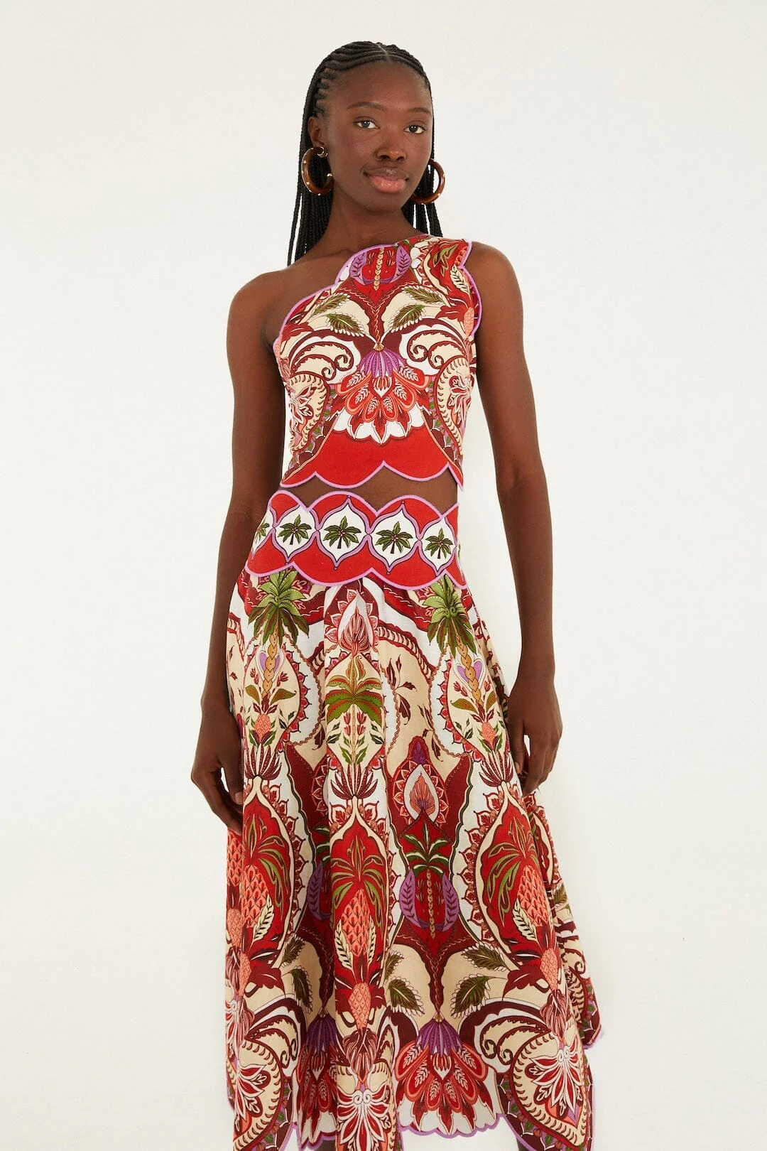 Red Odara Scallops Lenzing™ Ecovero™ Euroflax™ Midi Skirt - Image 4