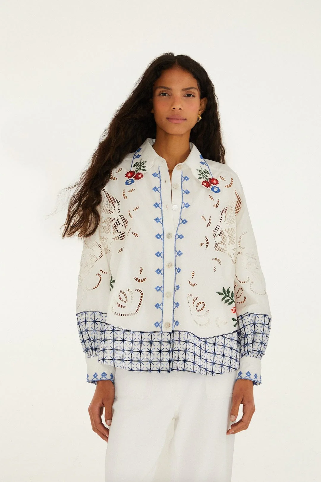 Off-White Flowers Embroidery Richelieu Shirt
