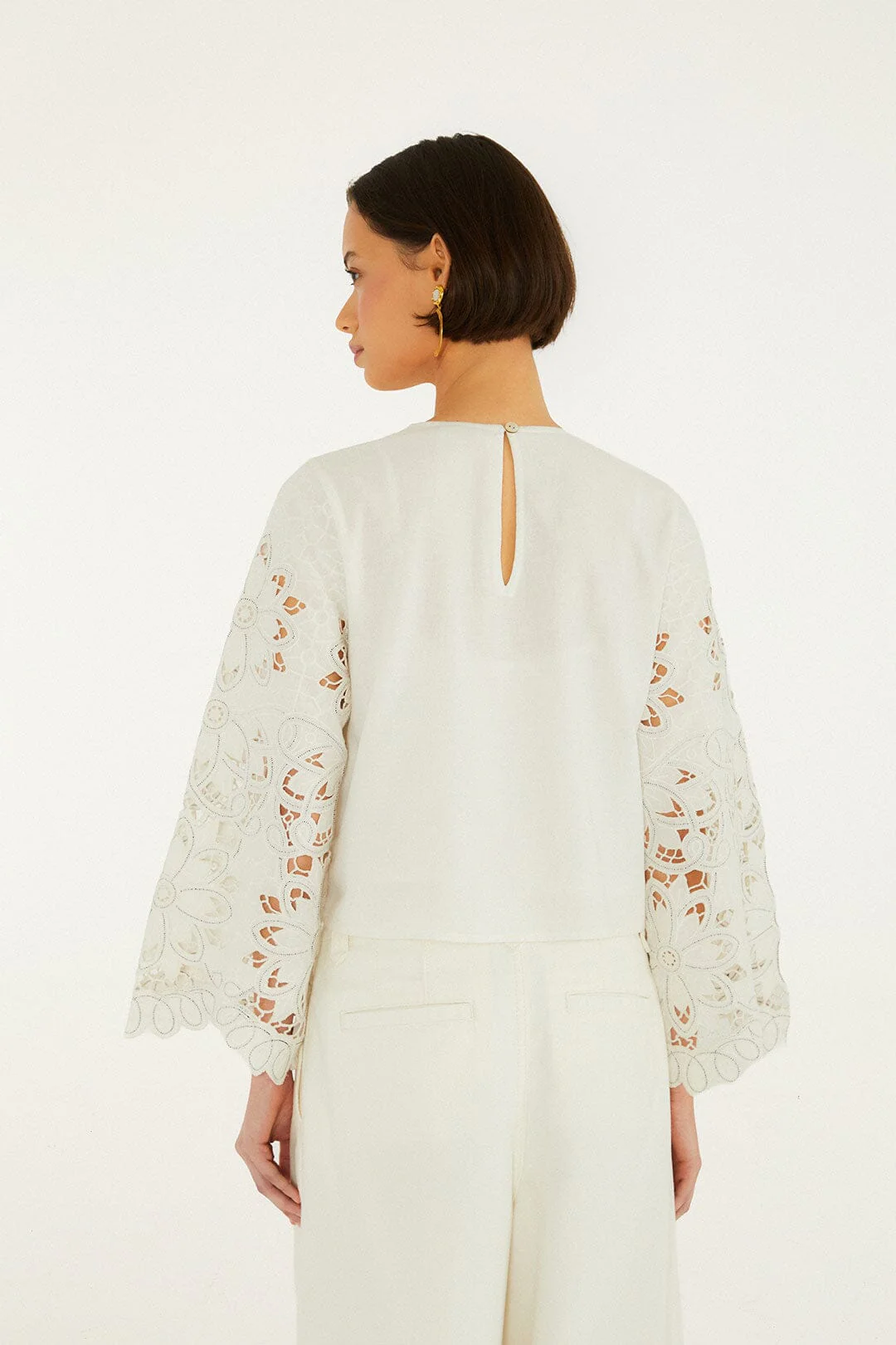 Off-White Flowers Richelieu Long Sleeve Blouse - Image 3