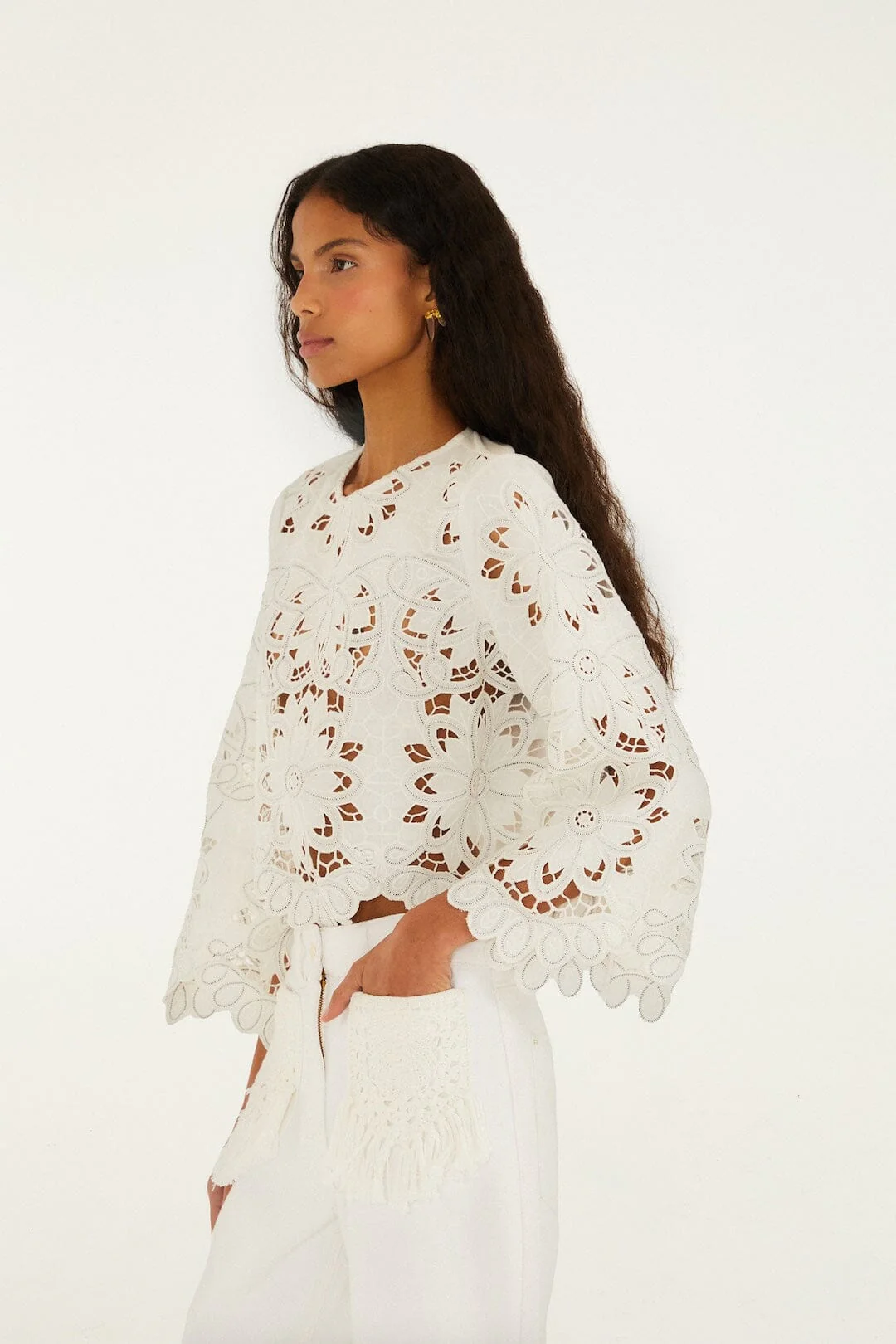 Off-White Flowers Richelieu Long Sleeve Blouse - Image 5