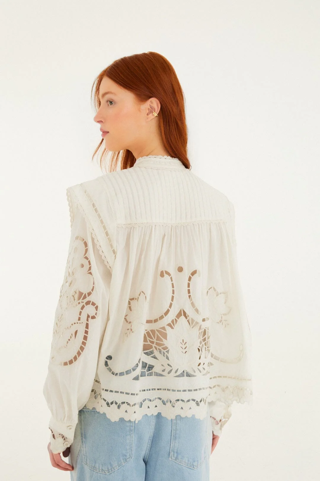 Off-White Richelieu Puff Sleeve Organic Cotton Blouse - Image 3