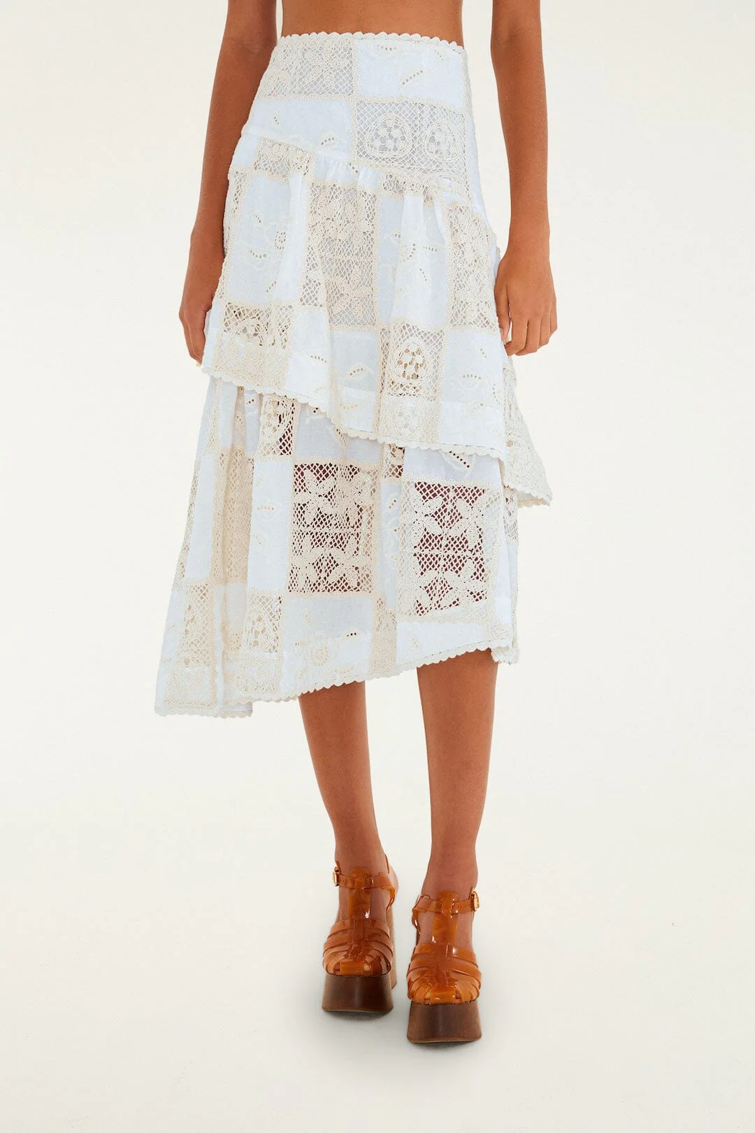 Off-White Scarf Eyelet Layered Maxi Skirt - Image 2