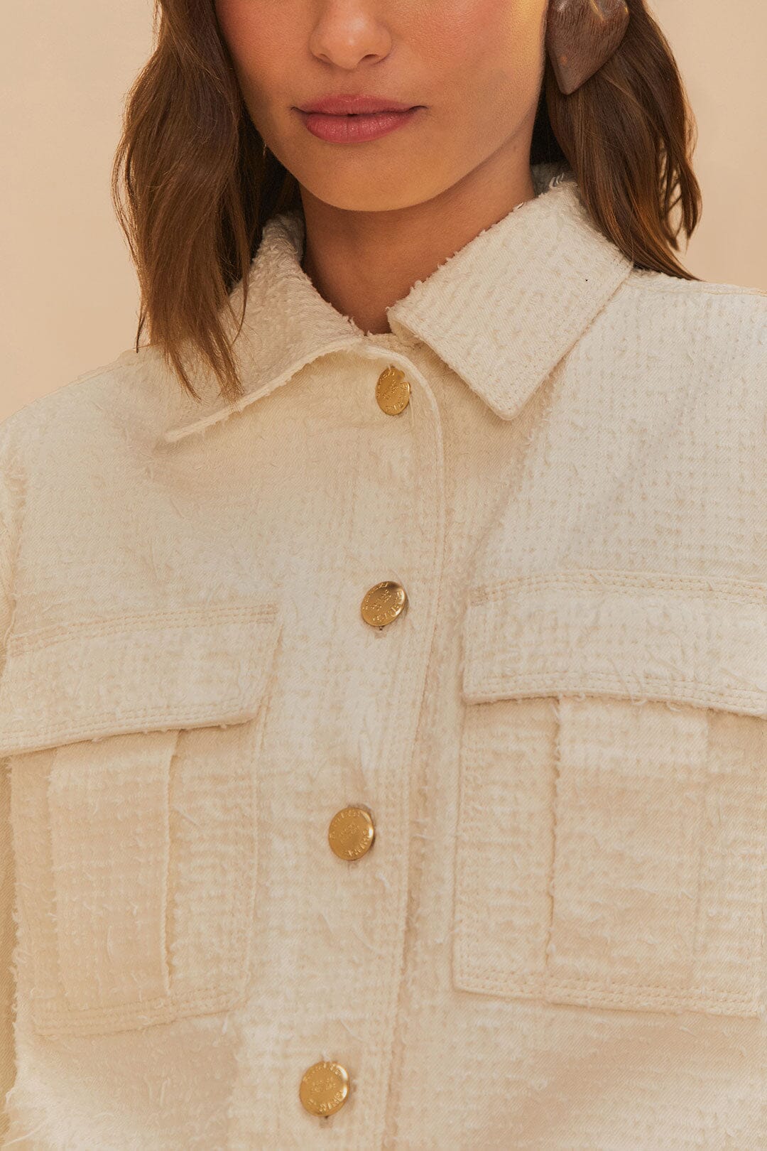 Off-White Twill Laser Crop Jacket - Image 3