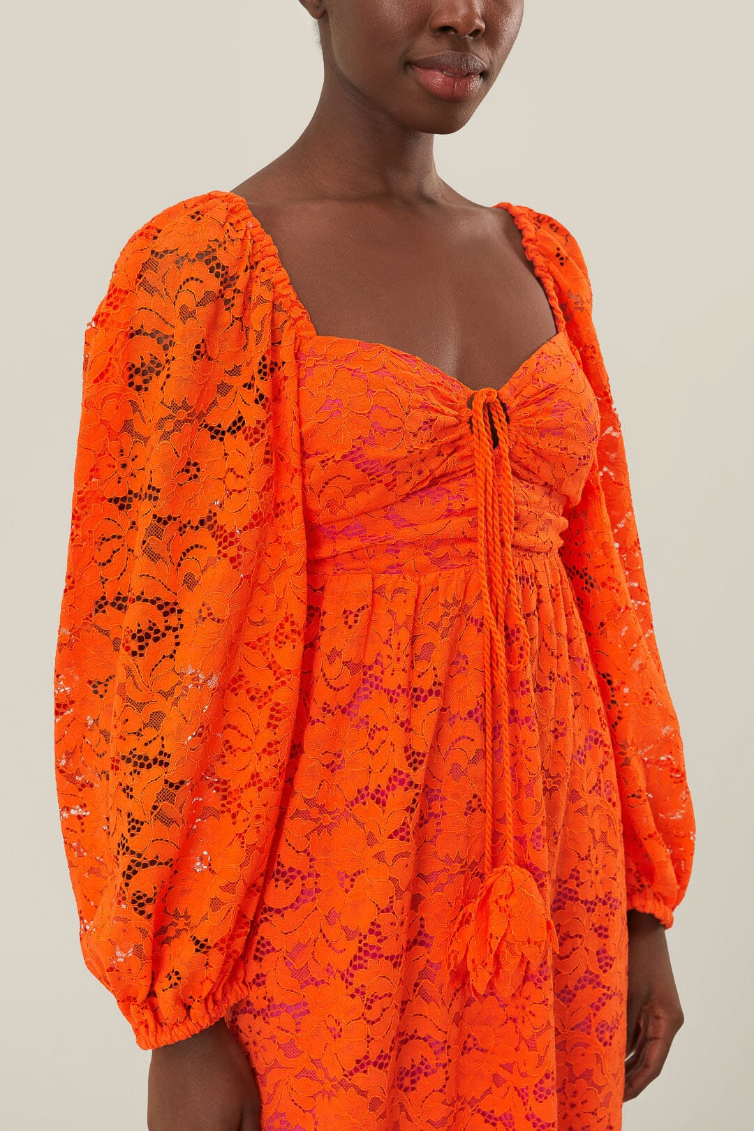 Orange Lace Long Sleeve Midi Dress - Image 3