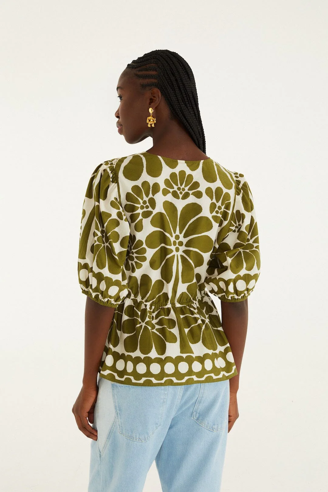 Green Palermo Drawstring Organic Cotton Blouse - Image 3