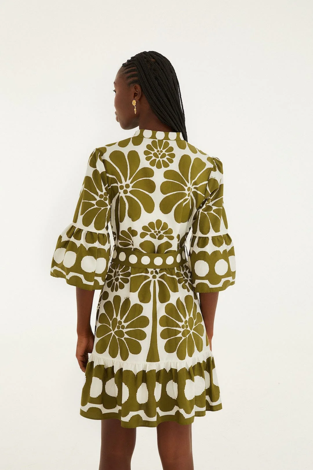 Green Palermo Belted Organic Cotton Mini Dress - Image 3