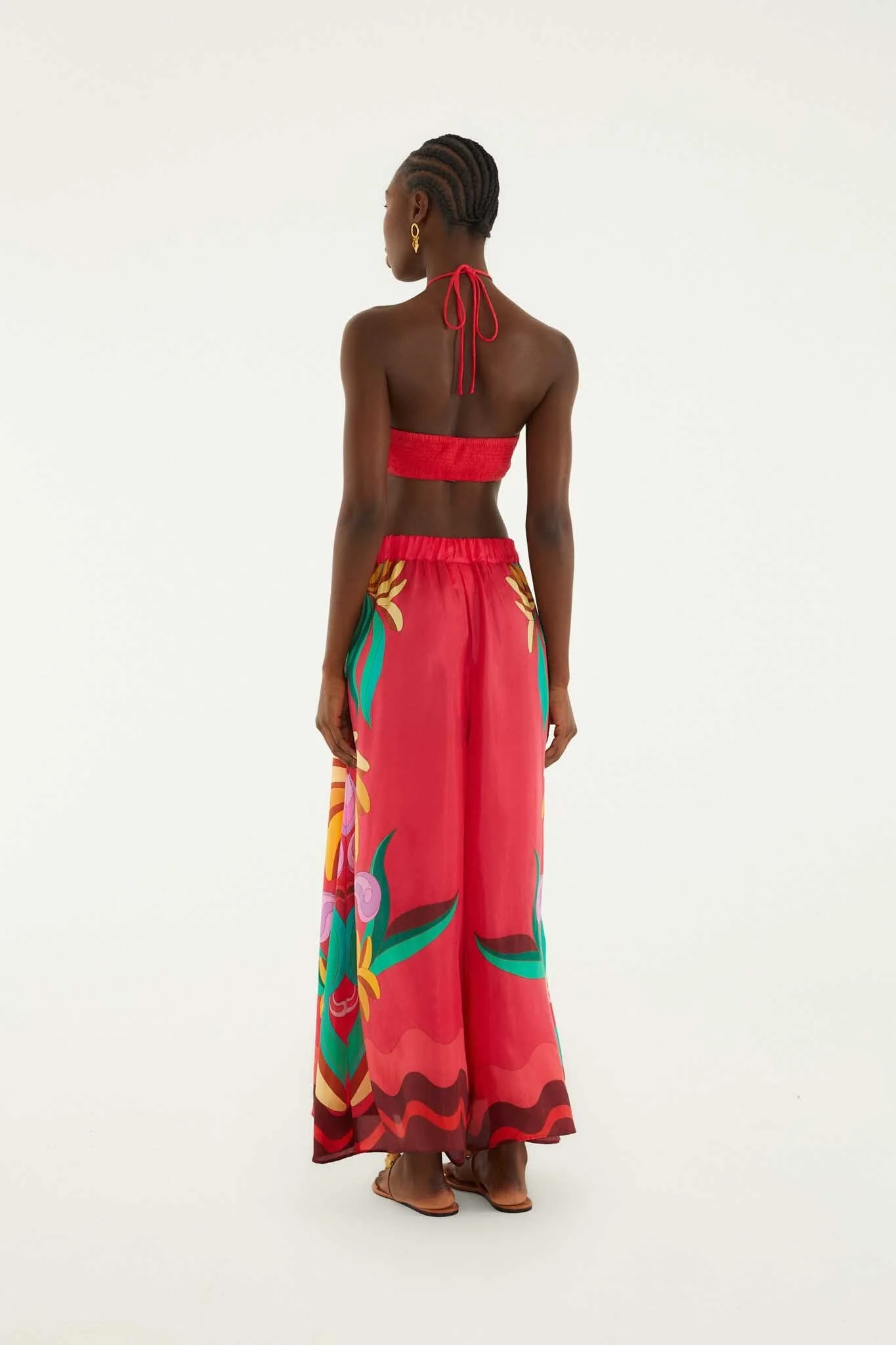Multicolor Nature Beaded Tasssels Wide-Leg Pants - Image 3