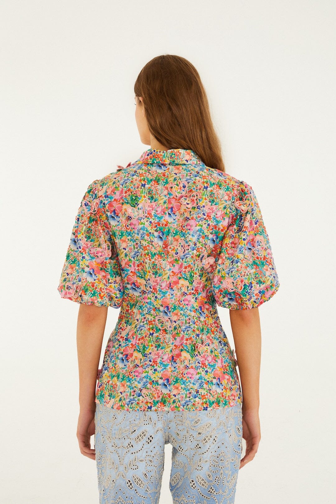 Off-White Peasant Floral Butterflies Organic Cotton Blouse - Image 3