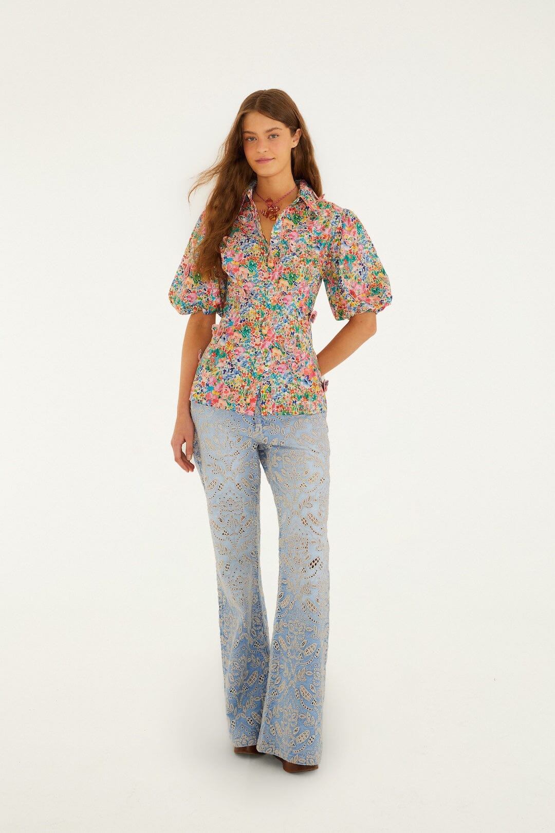Off-White Peasant Floral Butterflies Organic Cotton Blouse - Image 4