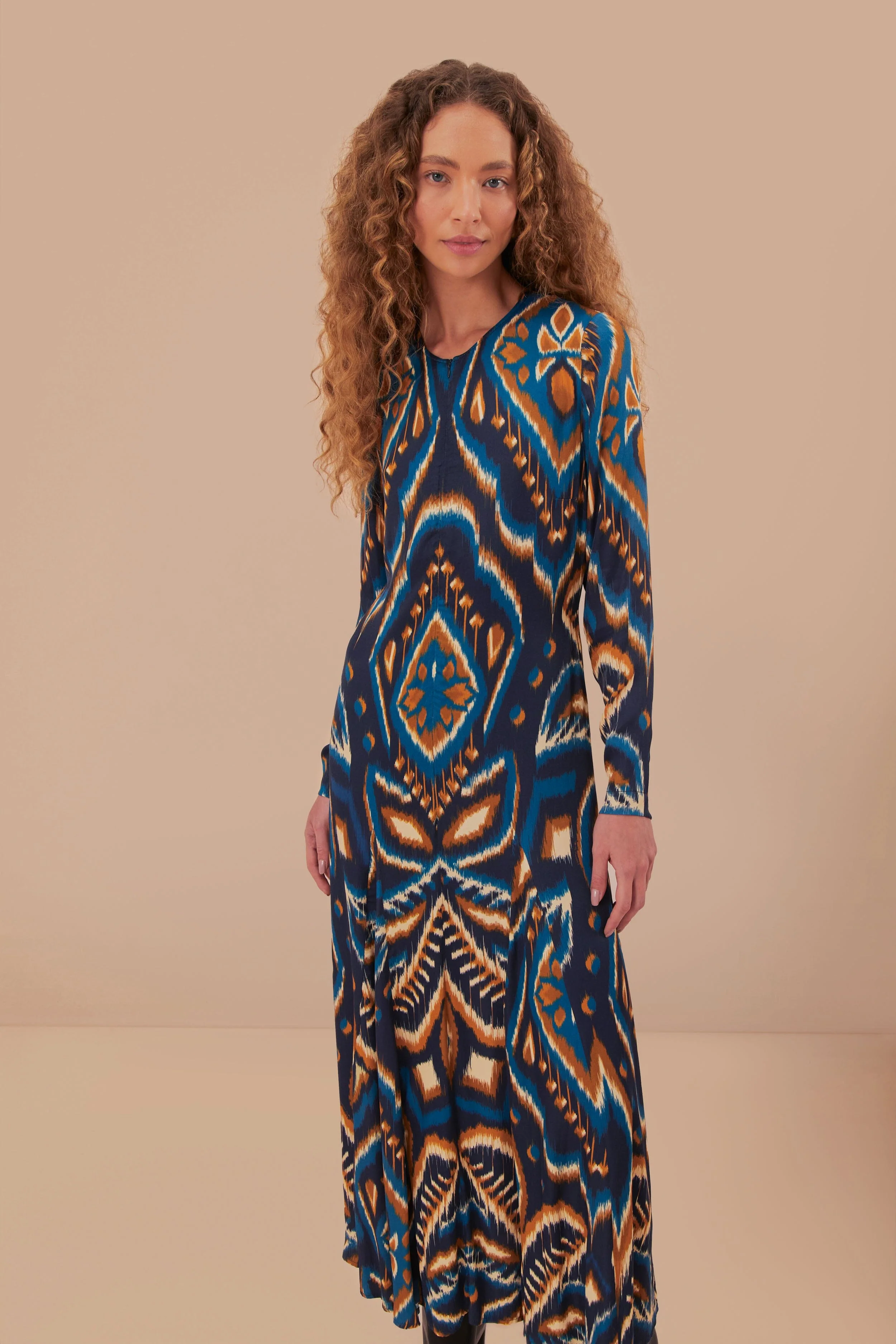 Blue Pineapple Ikat LENZING™ ECOVERO™ Viscose Maxi Dress - Image 2