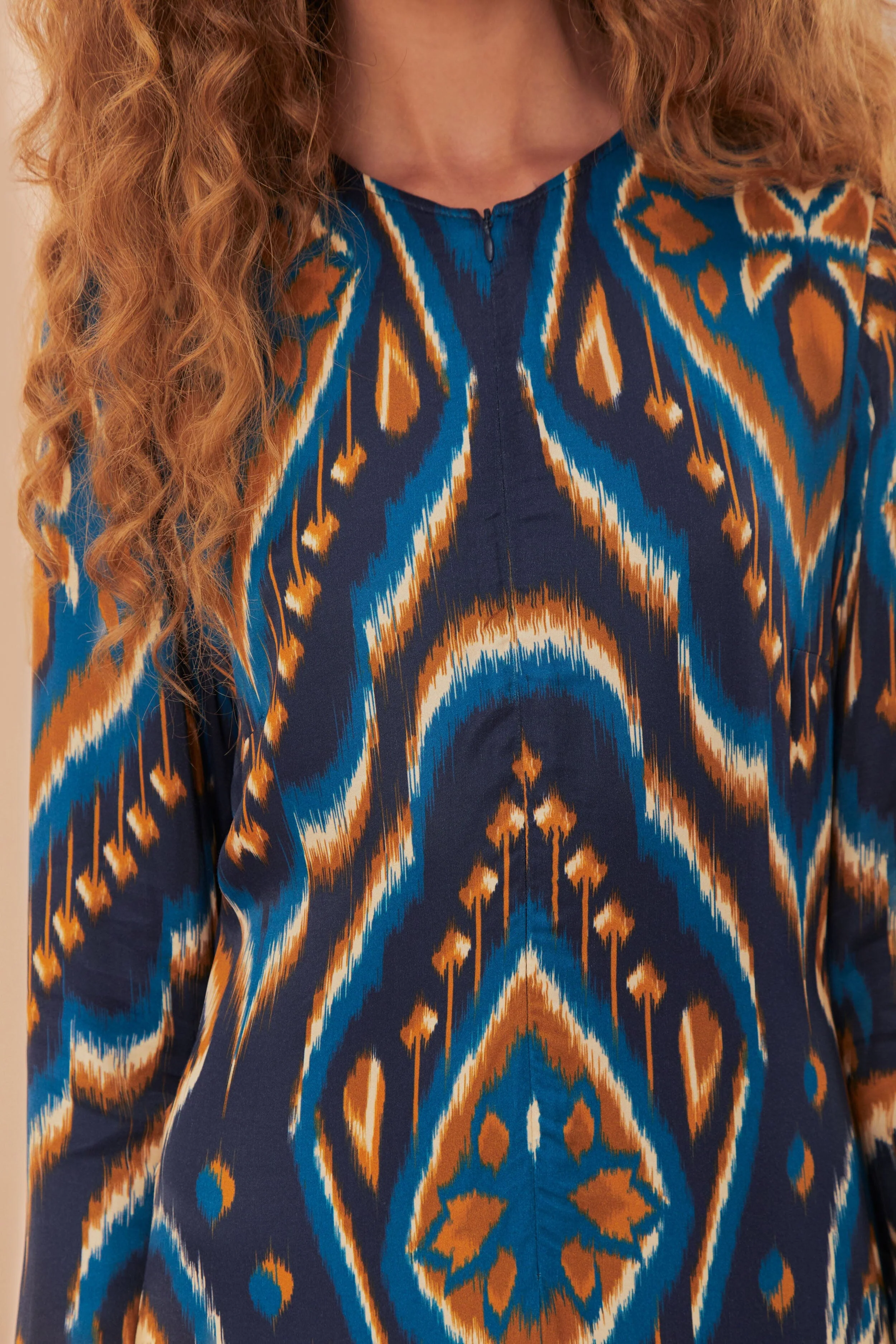 Blue Pineapple Ikat LENZING™ ECOVERO™ Viscose Maxi Dress - Image 4