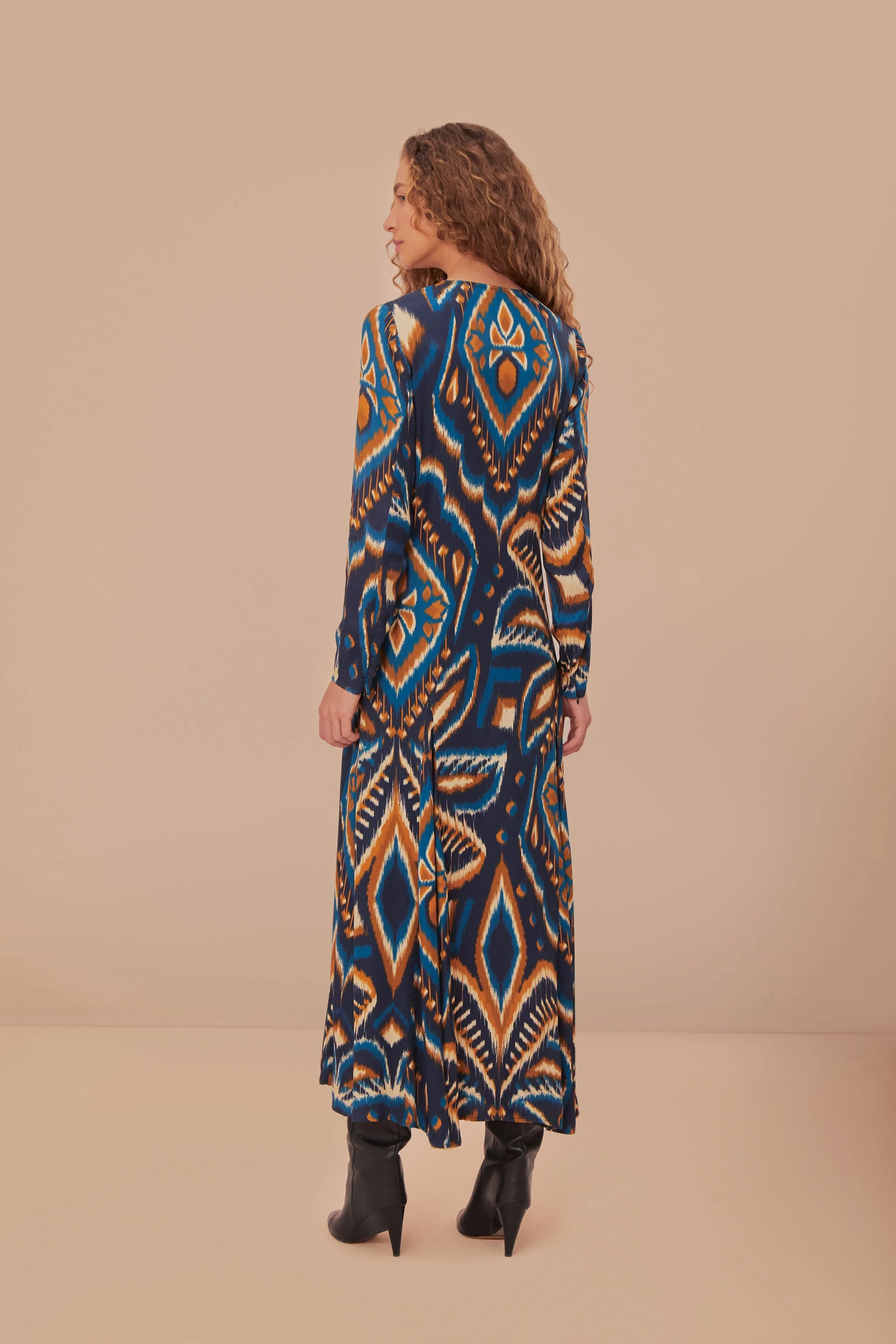 Blue Pineapple Ikat LENZING™ ECOVERO™ Viscose Maxi Dress - Image 5