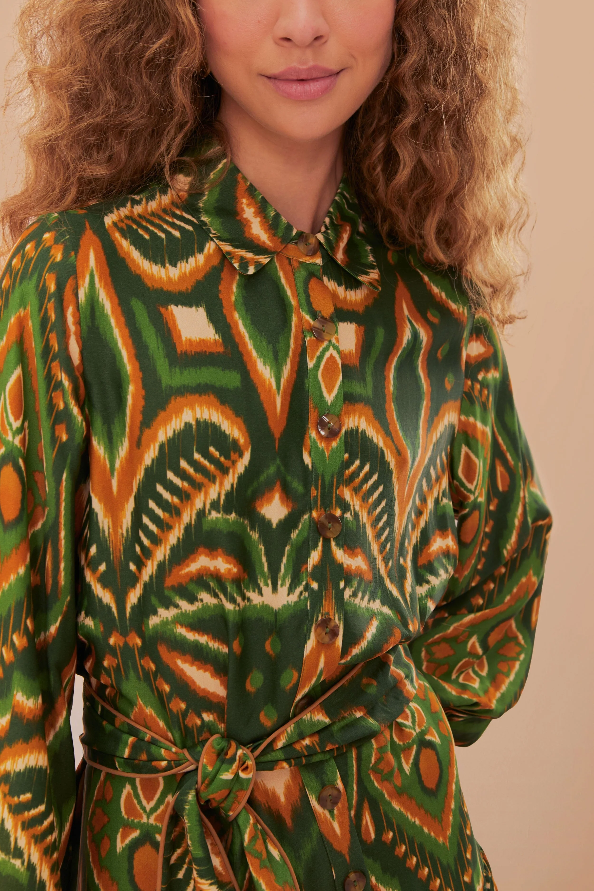 Green Pineapple Ikat LENZING™ ECOVERO™ Viscose Mini Dress - Image 3
