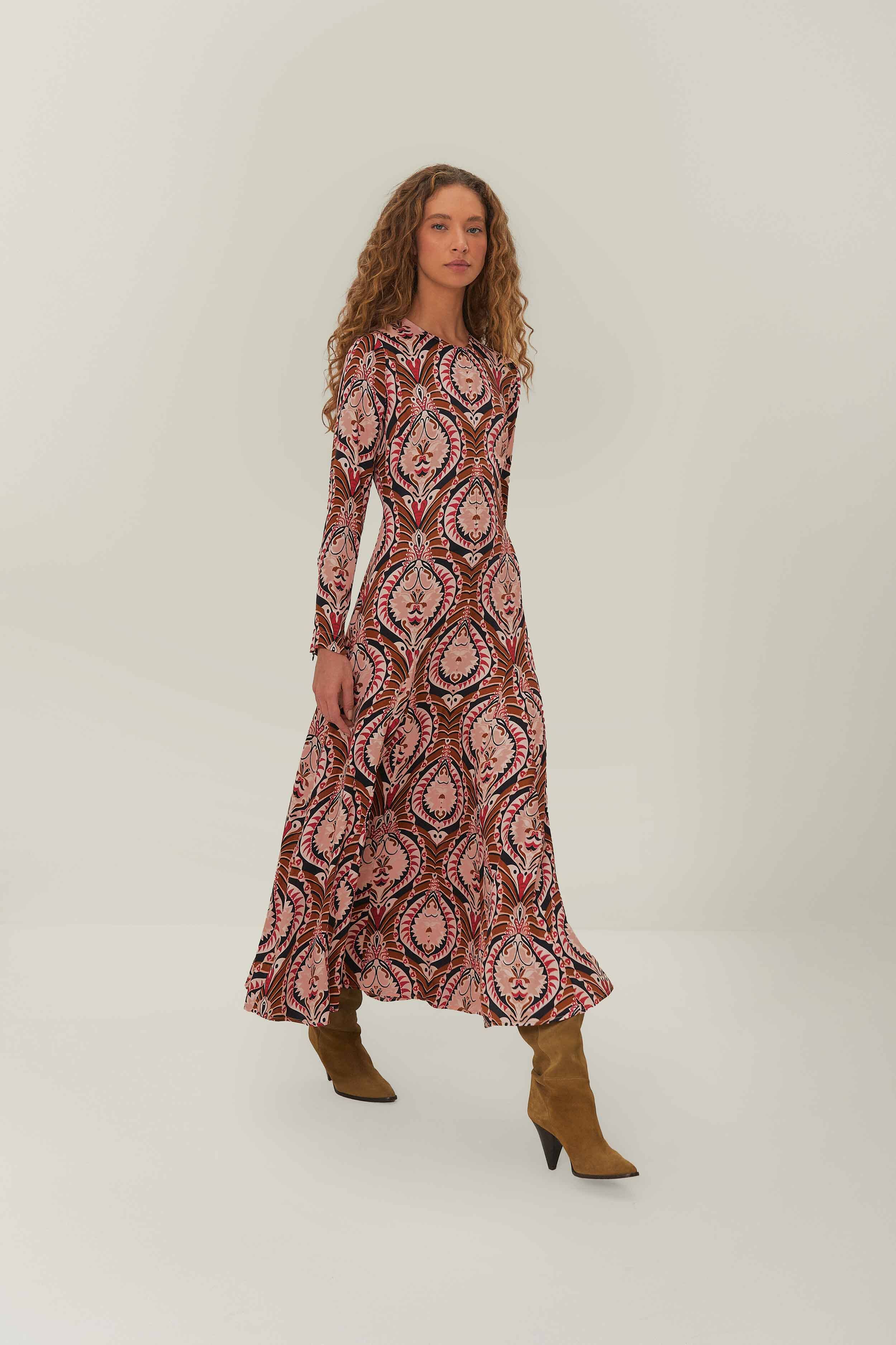 Brown Pineapple Jewelry Midi Dress - Image 2