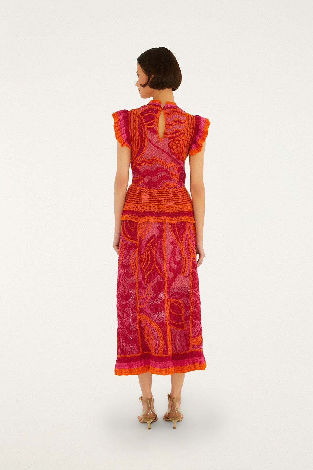Pink And Orange Seashell Crochet Midi Skirt - Image 3