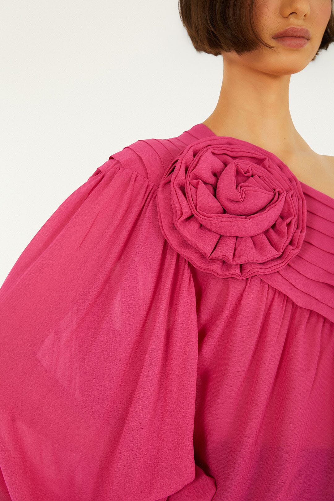 Pink 3d Rose One-Shoulder Blouse - Image 2
