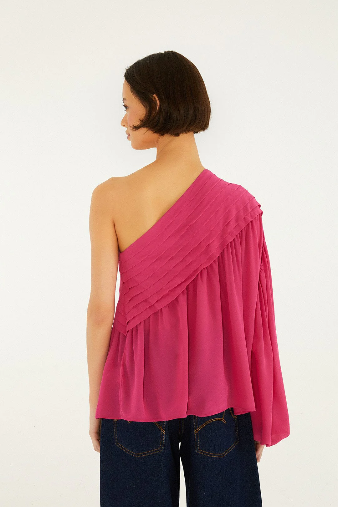 Pink 3d Rose One-Shoulder Blouse - Image 3