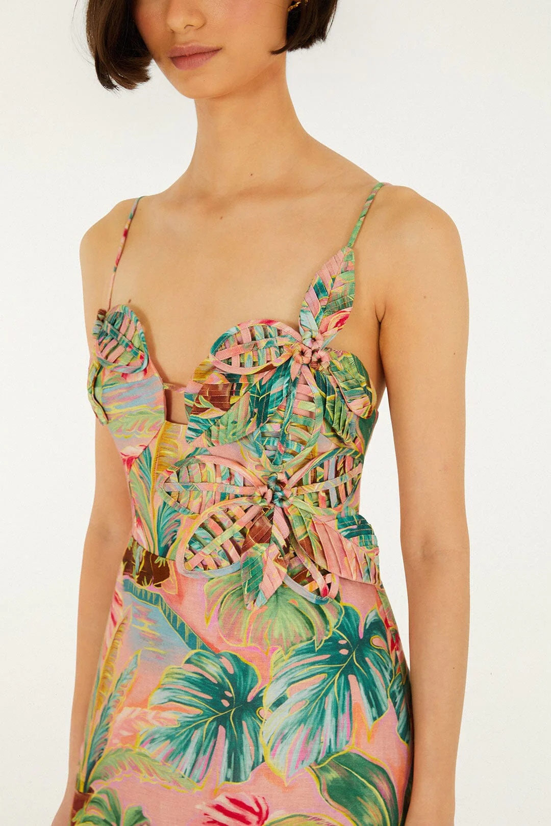 Soft Pink Pool Time 3d Flowers Euroflax™ Premium Linen Mini Dress - Image 2