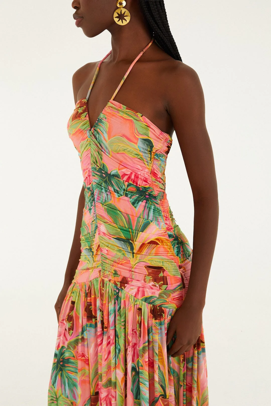 Soft Pink Pool Time Ruched Sleeveless Midi Dress - Image 2