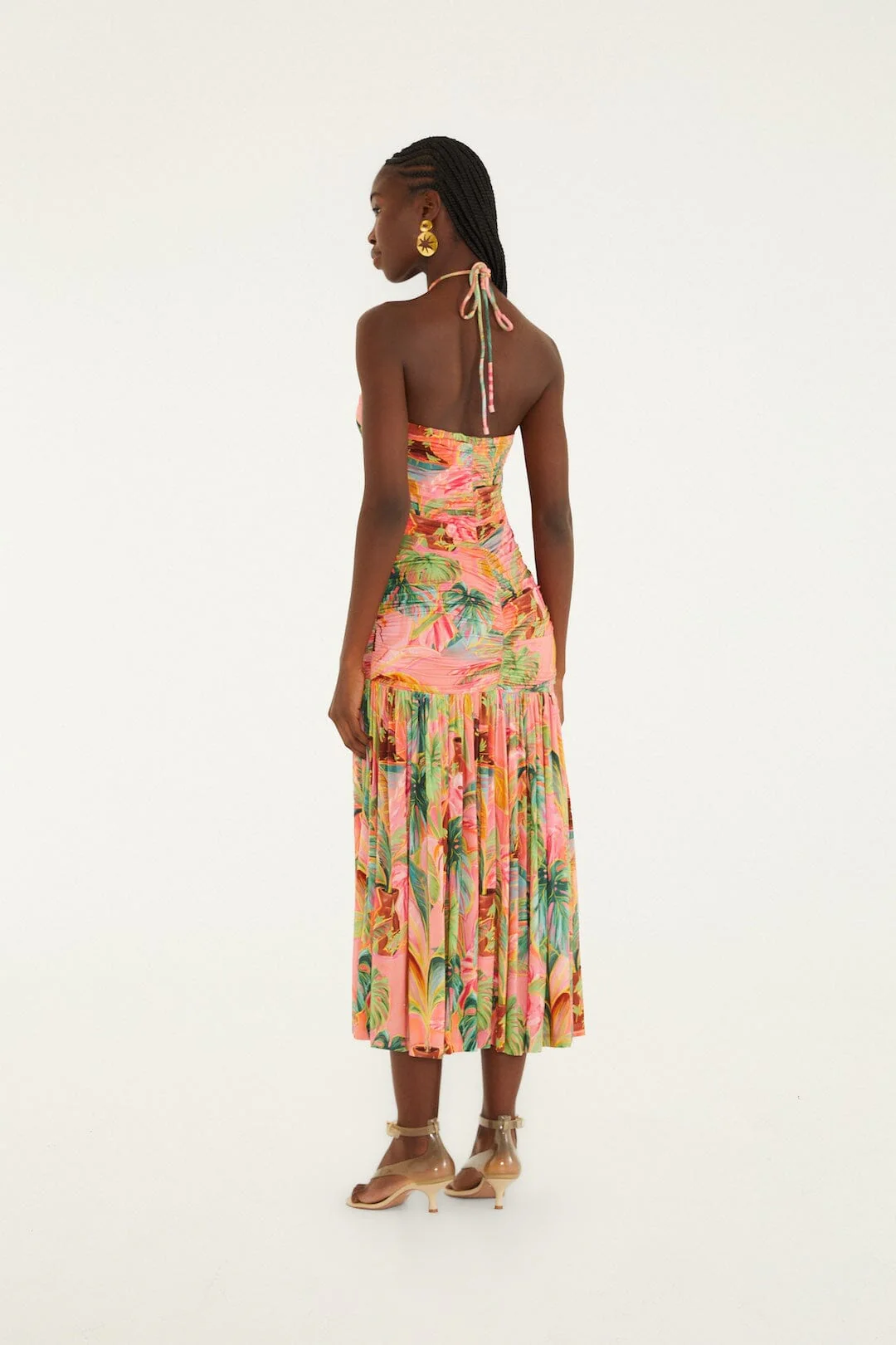Soft Pink Pool Time Ruched Sleeveless Midi Dress - Image 3