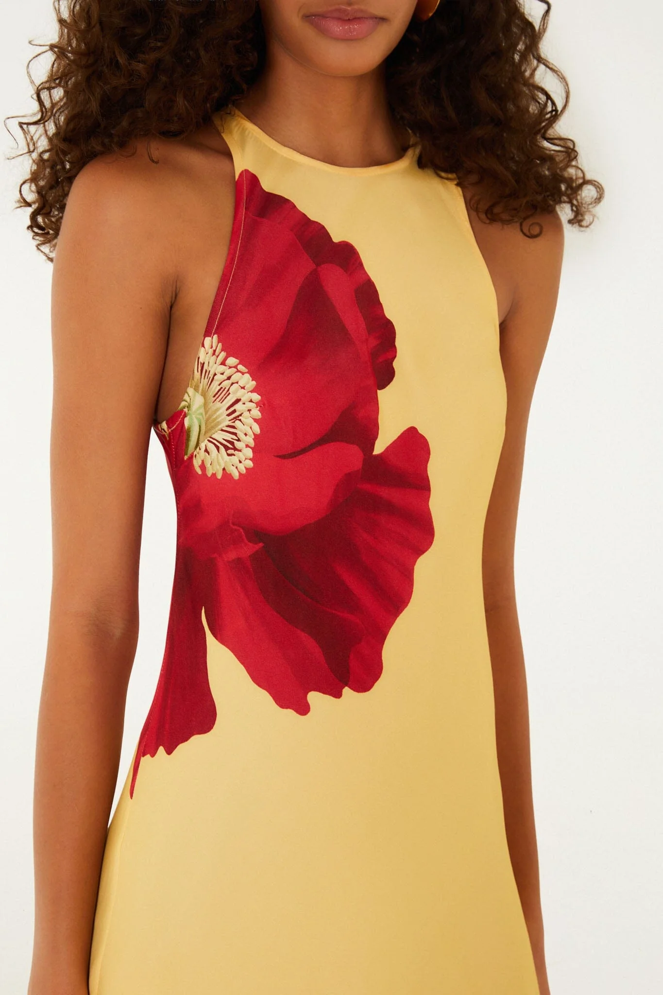 Light Yellow Poppy Flowers Sleeveless Lenzing Ecovero Viscose Maxi Dress - Image 4