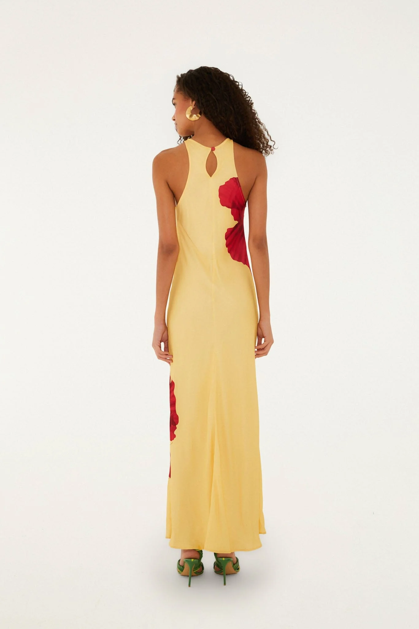 Light Yellow Poppy Flowers Sleeveless Lenzing Ecovero Viscose Maxi Dress - Image 5