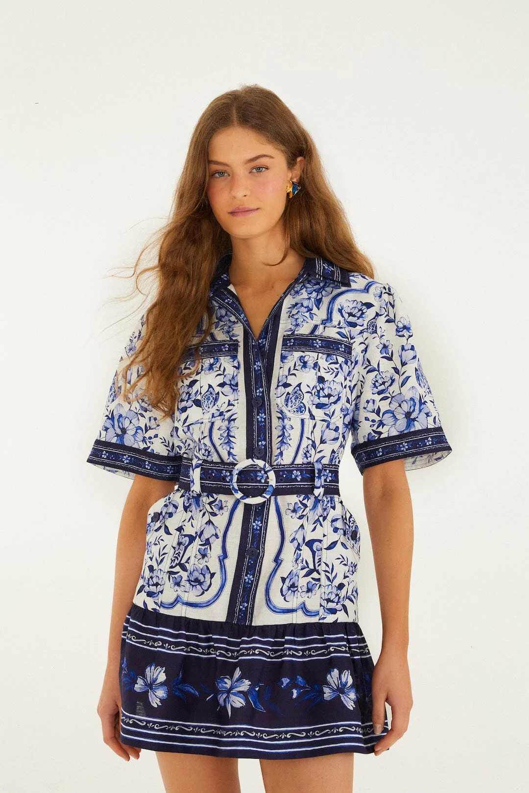 Off-White Porcelain Garden Euroflax™ Premium Linen Mini Dress