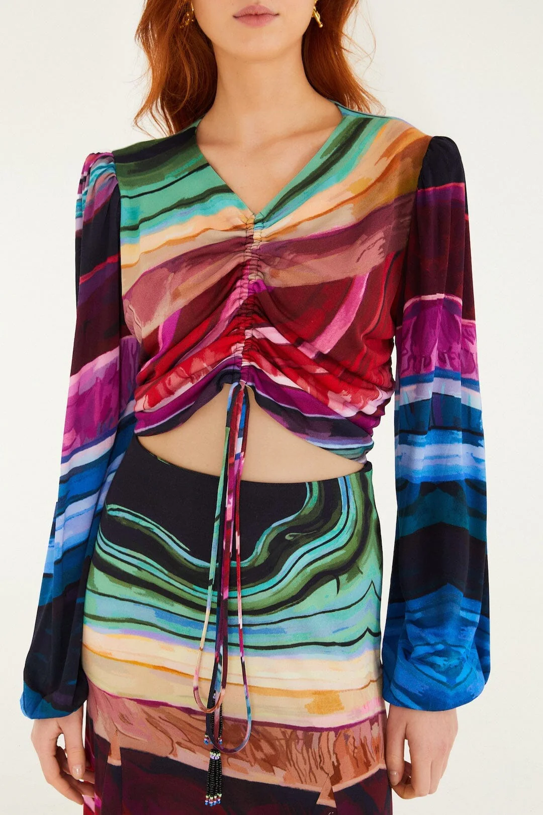 Multicolor Precious Gems Long Sleeve Draped Top - Image 2