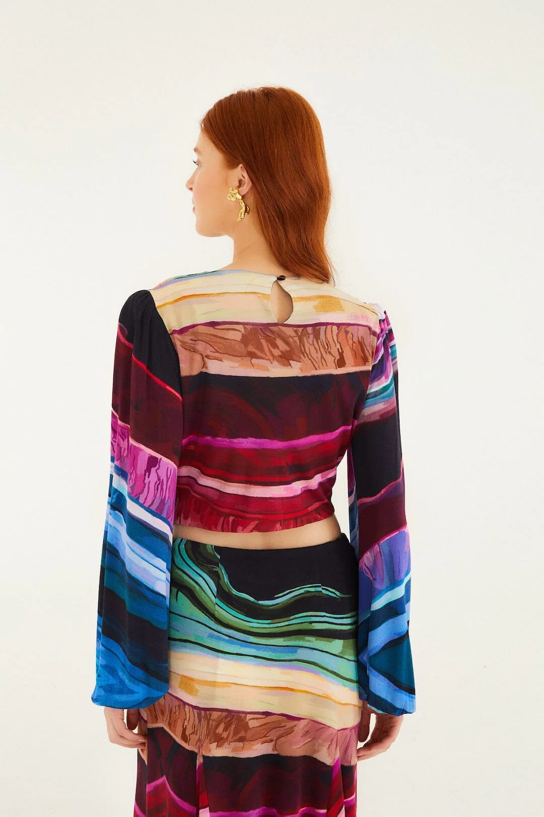 Multicolor Precious Gems Long Sleeve Draped Top - Image 3