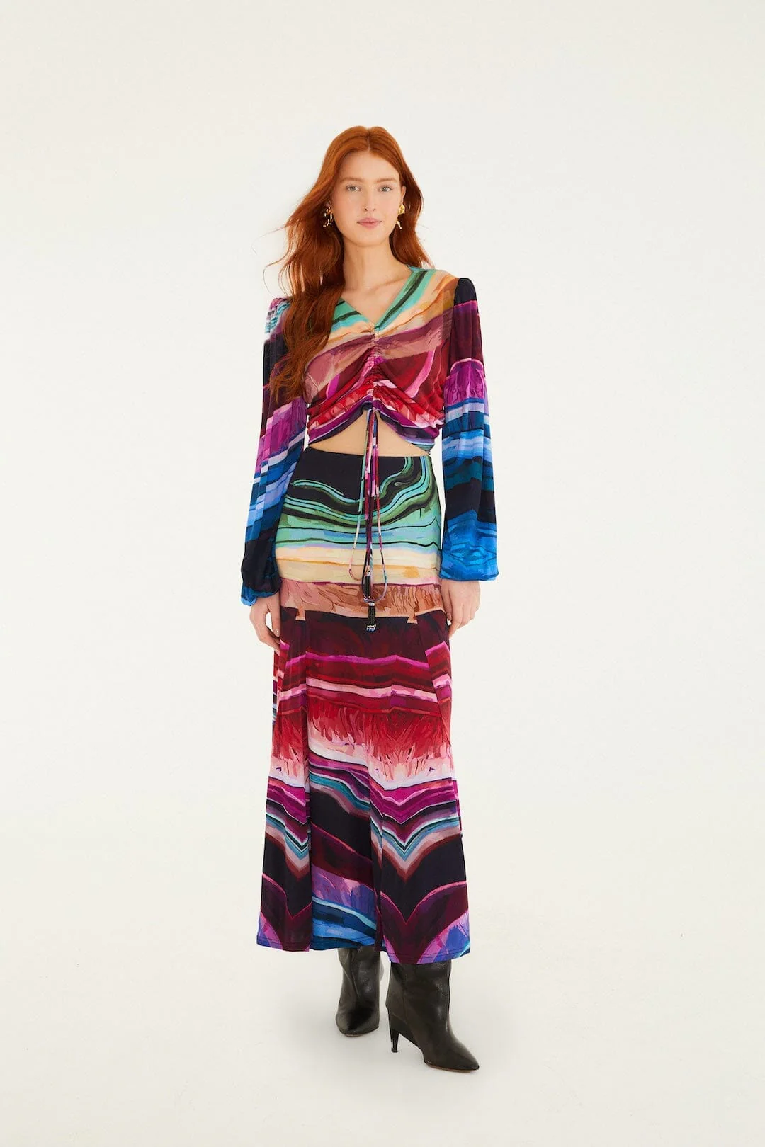 Multicolor Precious Gems Long Sleeve Draped Top - Image 4