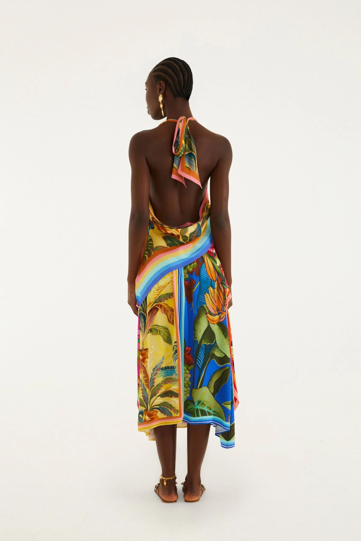 Multicolor Rainbow Summer Mixed Scarves Lenzing Ecovero Viscose Midi Skirt - Image 3