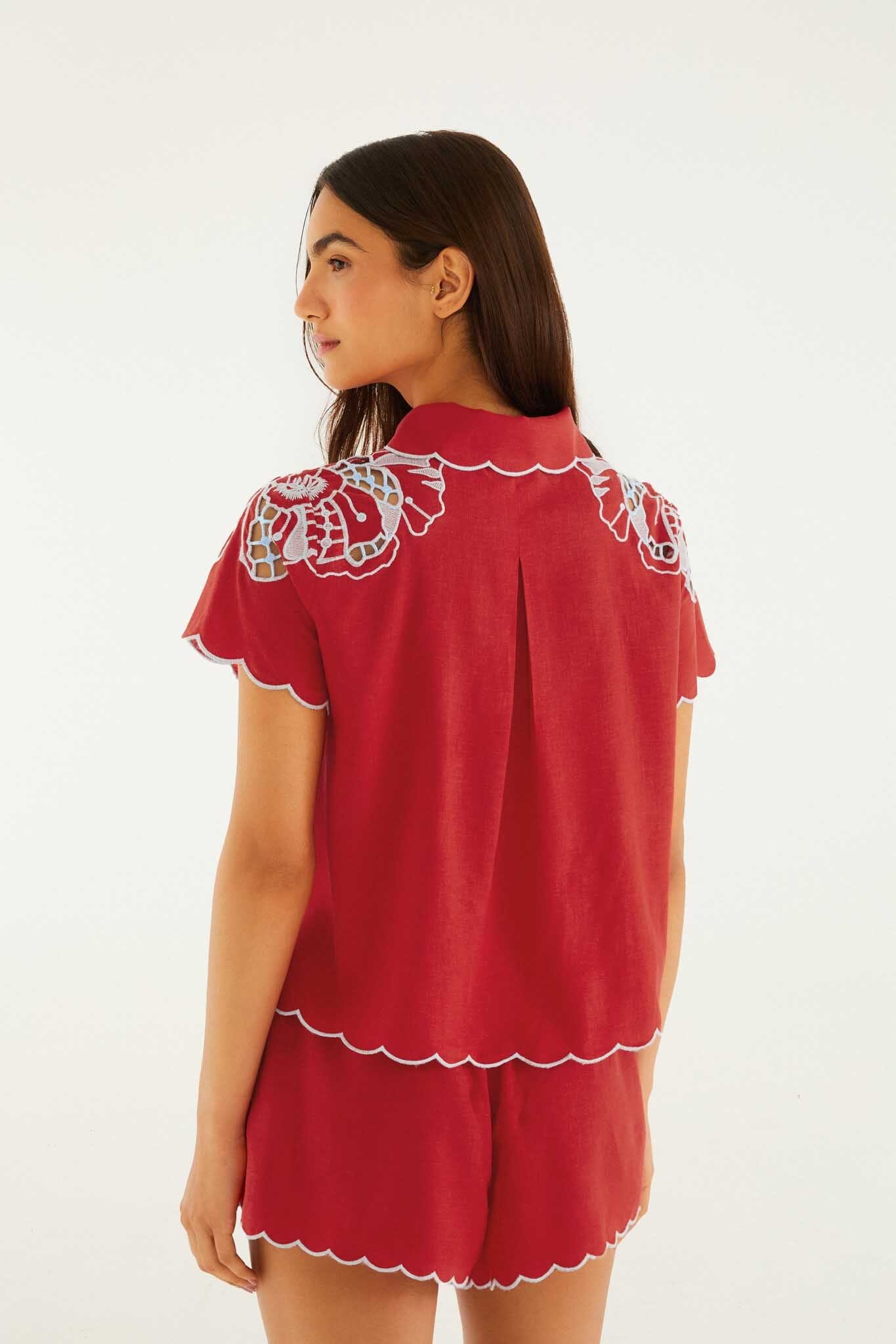 Red Embroidered Shorts - Image 2