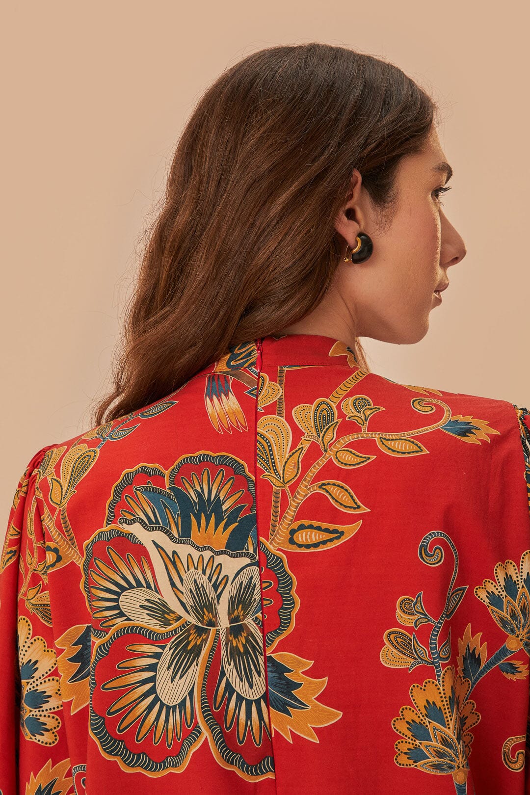 Red Maxi Floral Long Sleeve Mini Dress - Image 3