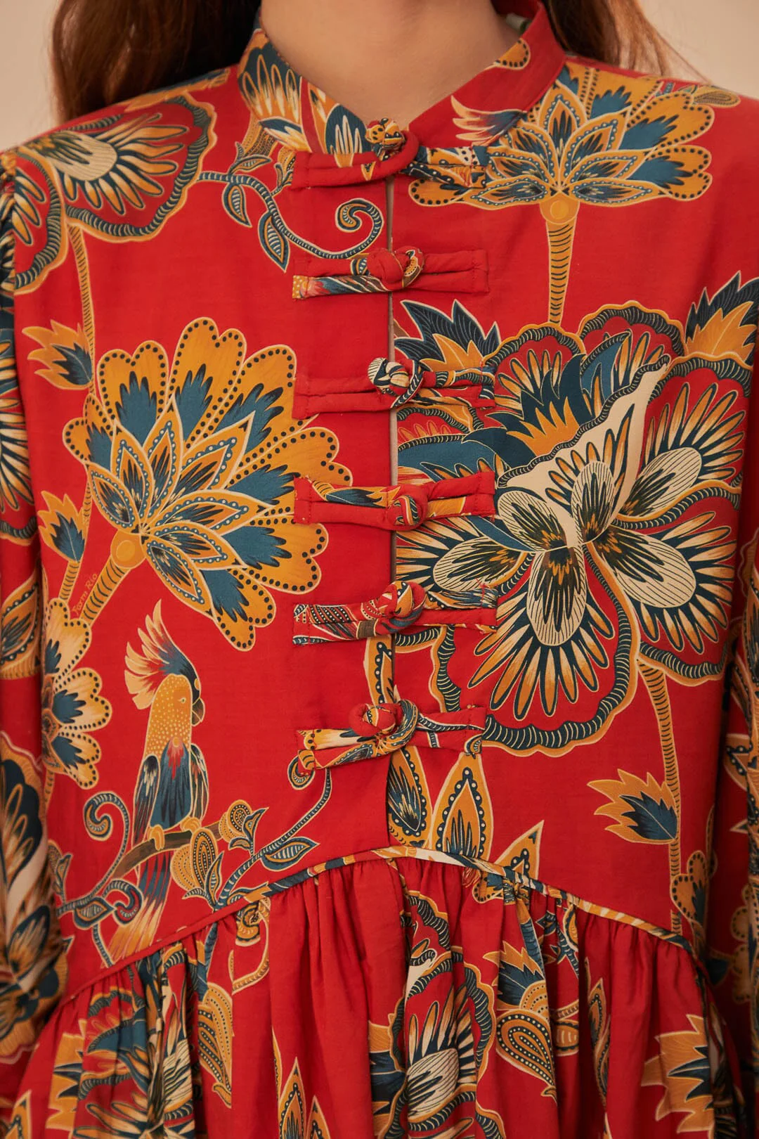 Red Maxi Floral Long Sleeve Mini Dress - Image 4