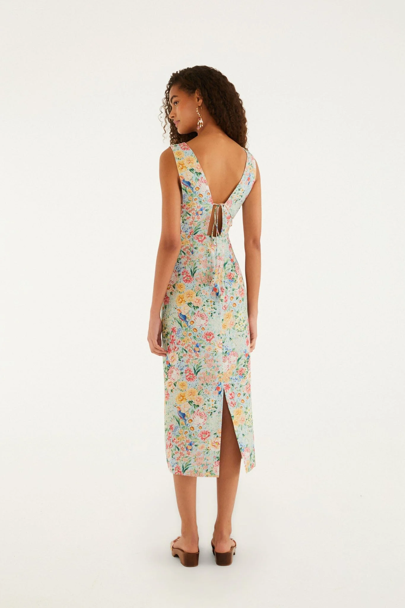 Multicolor Rendeira 3d Bodice Euroflax Premium Linen Midi Dress - Image 3