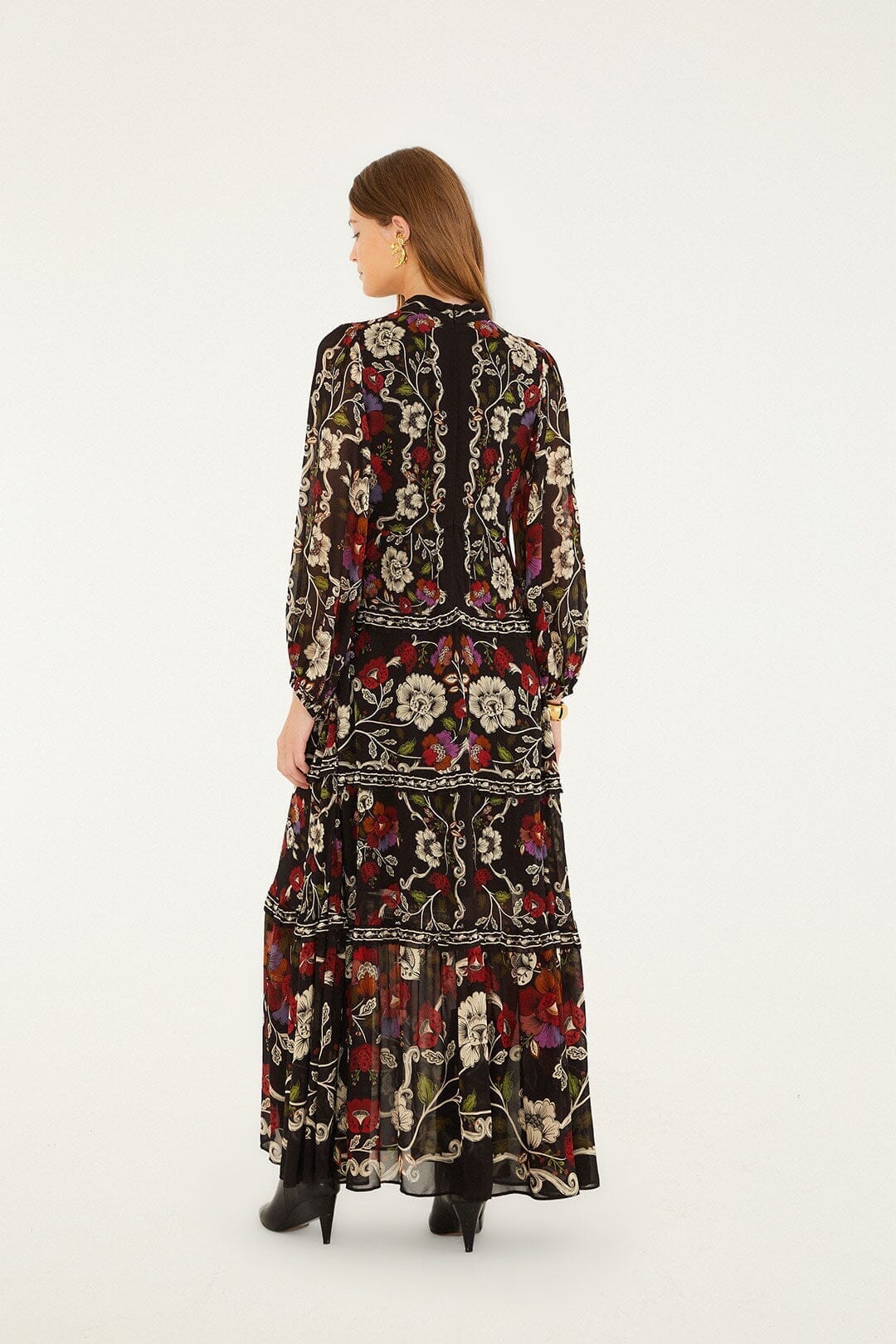 Black Rococo Flowers Ruffled Maxi Dress - Image 3