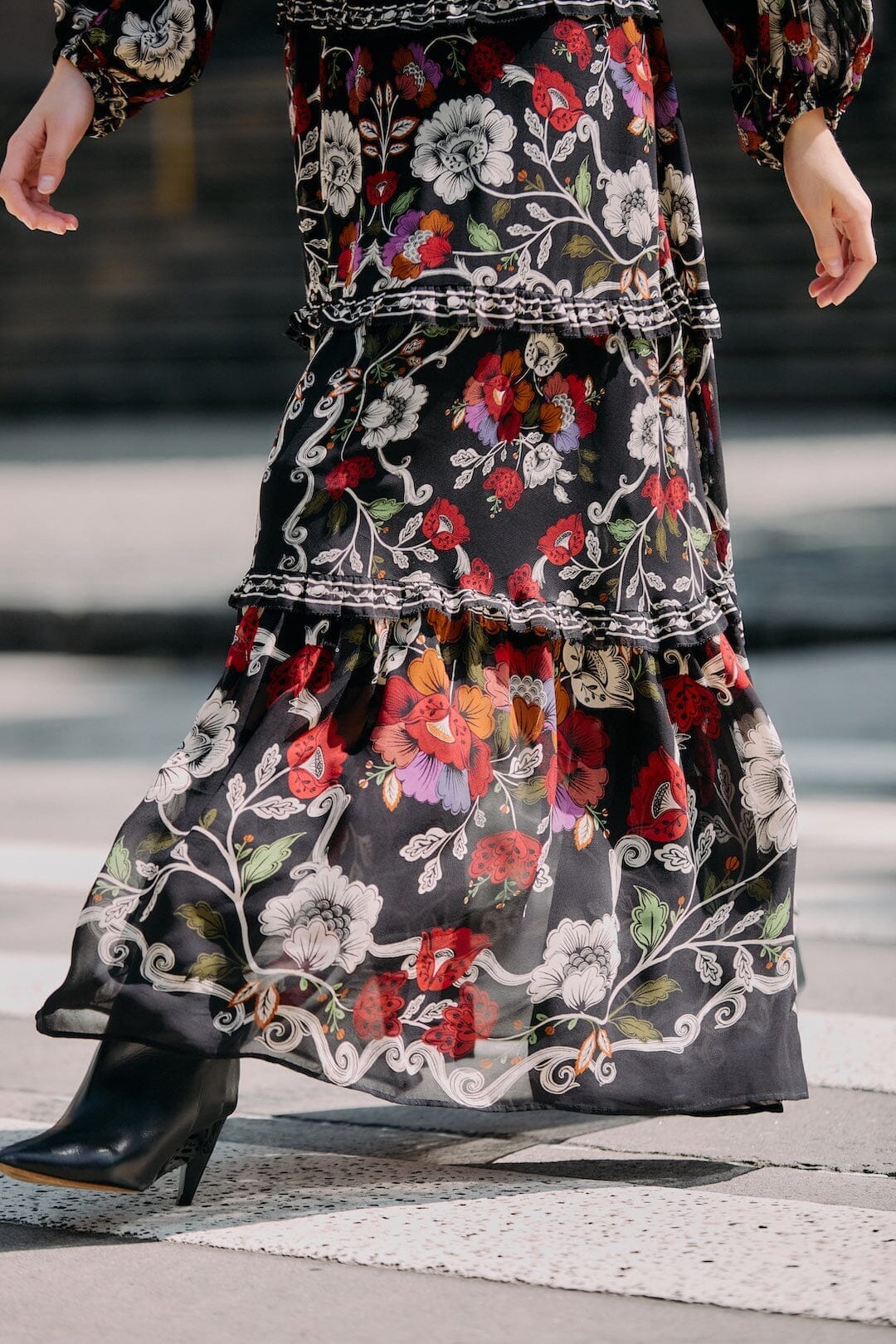 Black Rococo Flowers Ruffled Maxi Dress - Image 4
