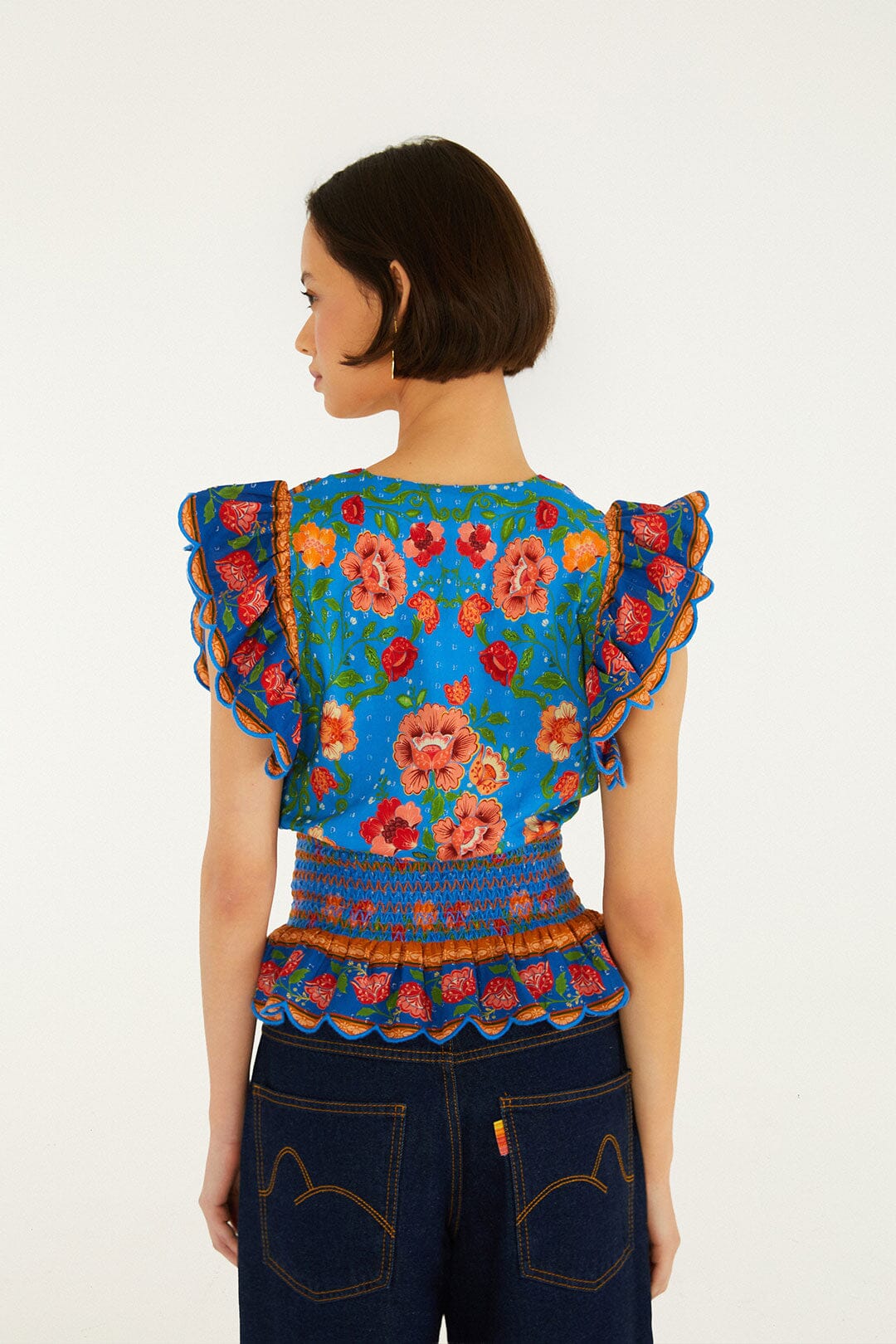 Bright Blue Rococo Flowers Blouse - Image 3