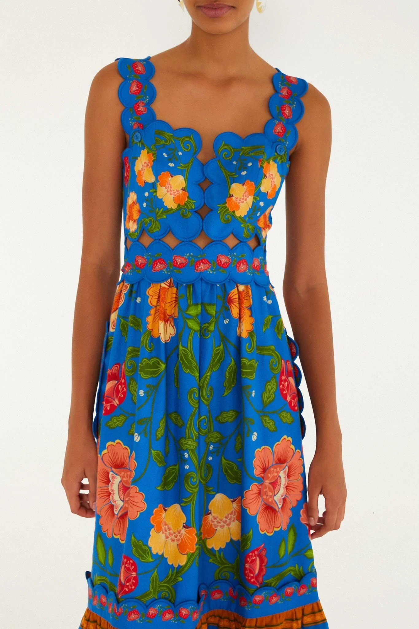 Bright Blue Rococo Flowers Lenzing™ Ecovero™ Euroflax™ Midi Dress - Image 2