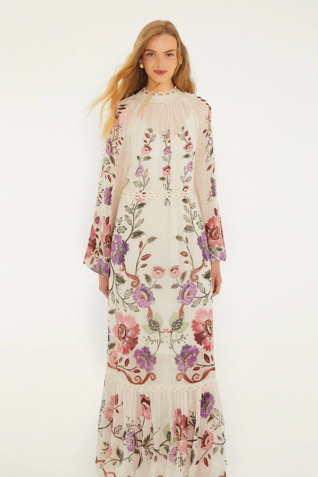 Cream Rococo Flowers Lace Maxi Dress - Image 4