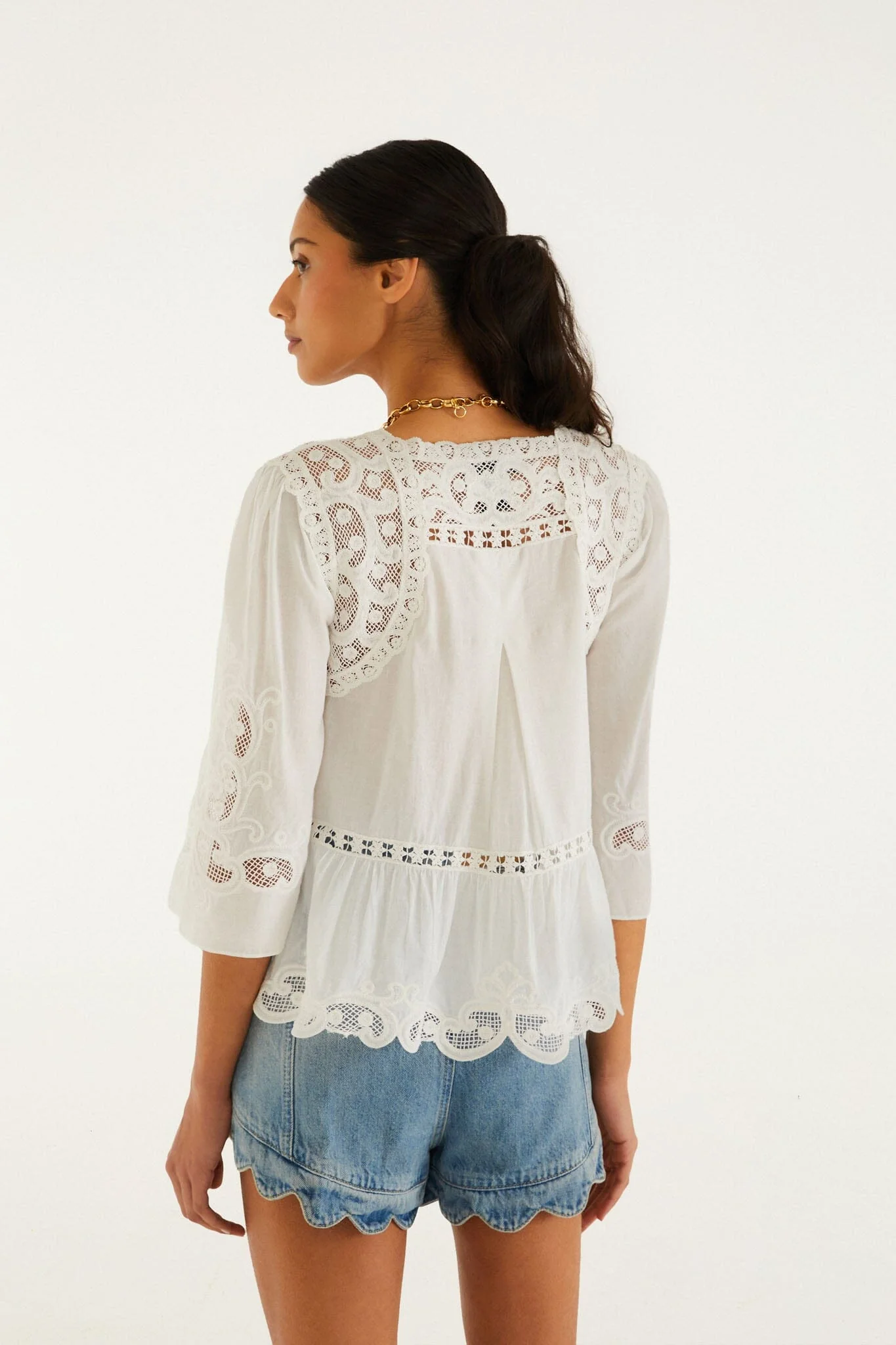 Light Denim Romantic Wavy Hem Shorts - Image 3