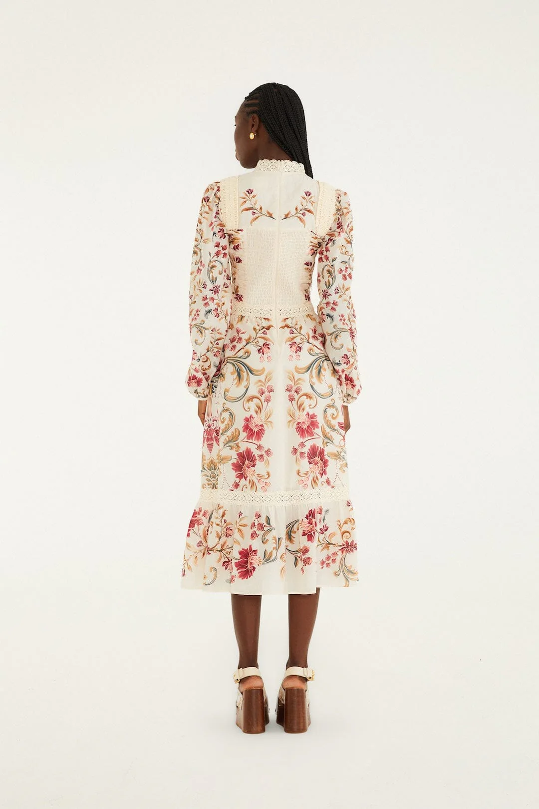 Cream Royal Garden Long Sleeve Crochet Midi Dress - Image 3