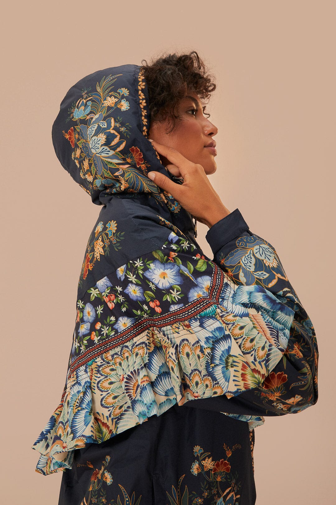 Black Flowers Ruffle Ski Jacket - Image 6