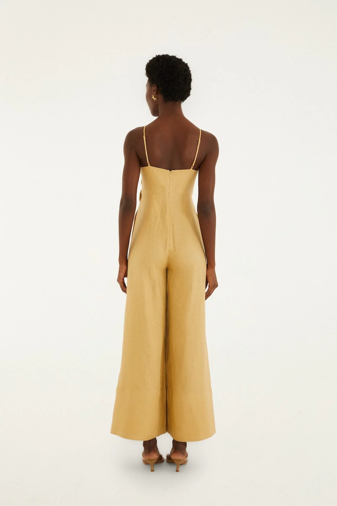 Sand 3d Flowers Euroflax™ Premium Linen Jumpsuit - Image 3