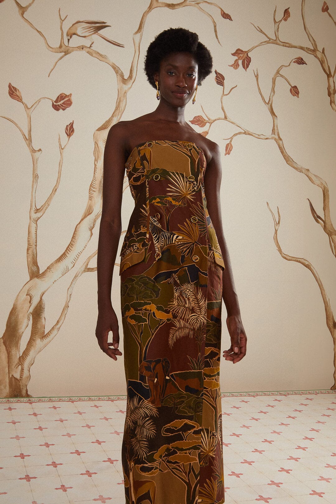 Savana Dream Caramel Strapless Buttonned Midi Dress - Image 2