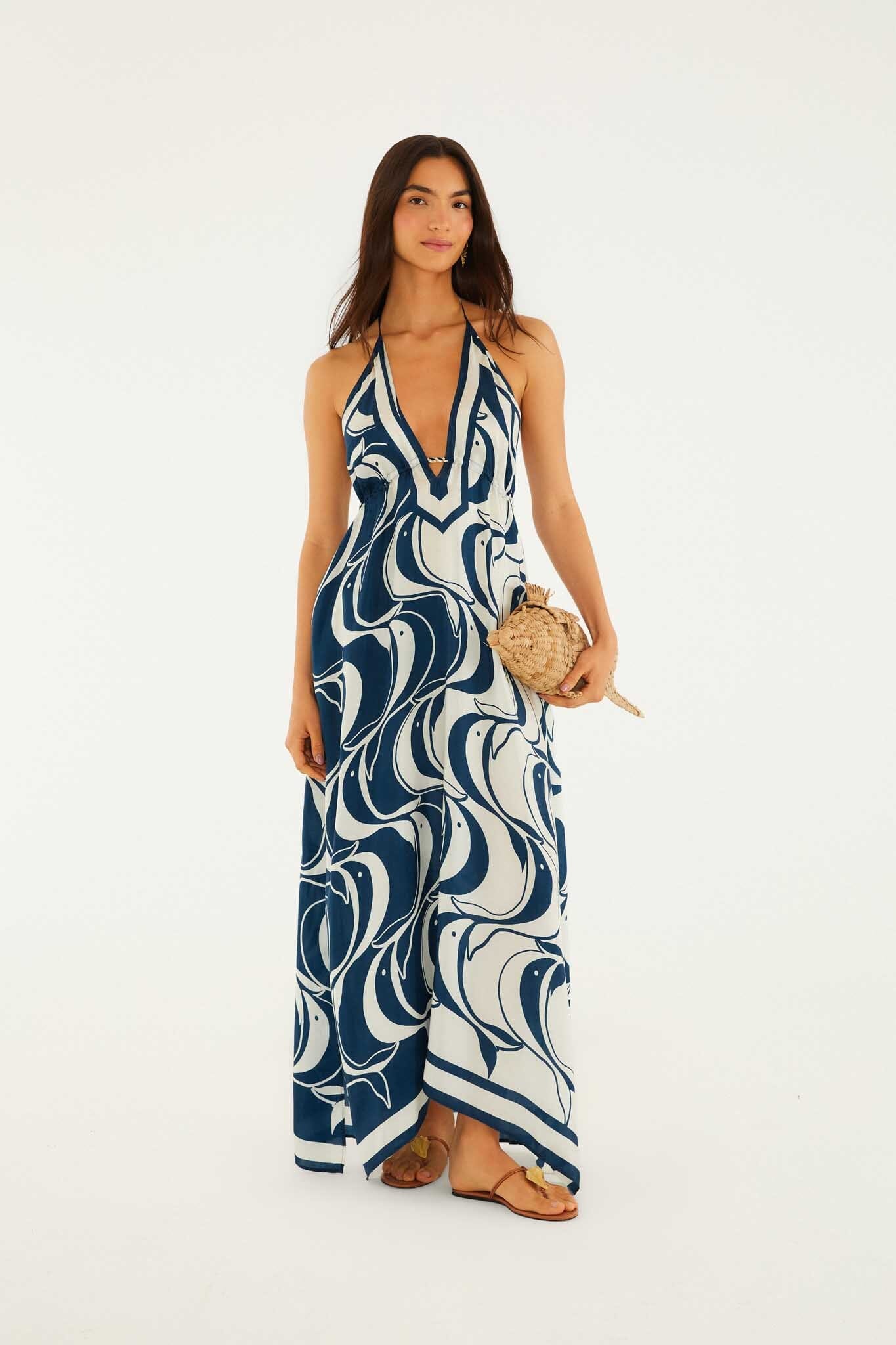 Blue Plunging Neck Maxi Dress - Image 3