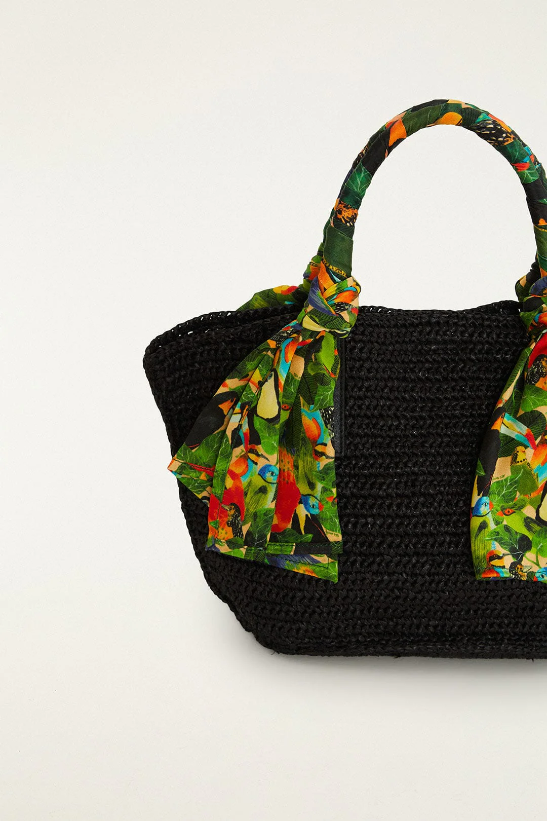 Black Scarf Raffia Mini Basket Bag - Image 4