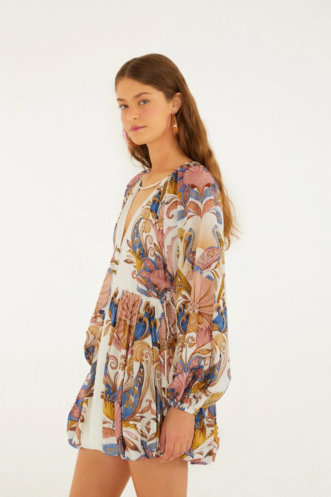 Off-White Sea Garden Puff Sleeve Mini Bubble Dress - Image 5