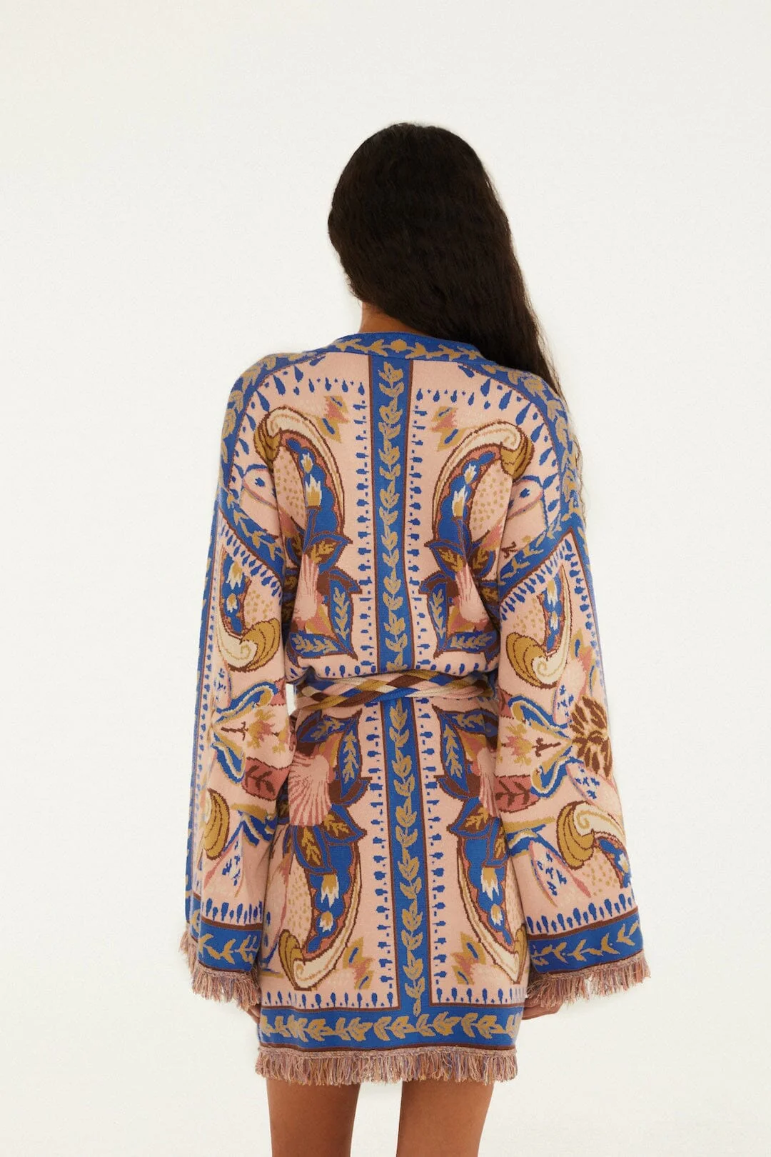 Blue Sea Garden Scarf Tassels Knit Mini Dress - Image 3