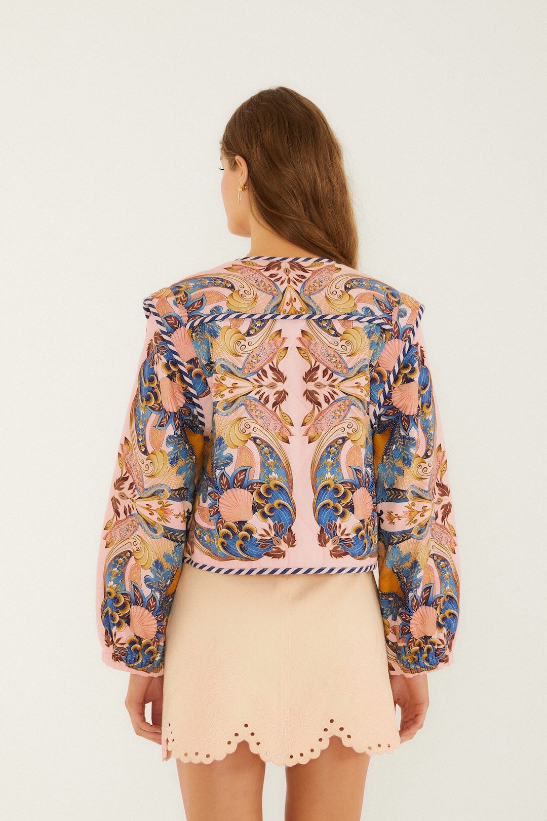 Soft Pink Sea Garden Scarf Buttoned Jacket - Image 3